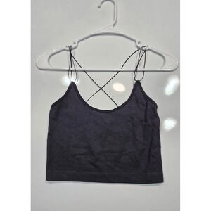 PINK Victoria's Secret Seamless Cami Crop Top Black Crisscross Strappy Tank 1285